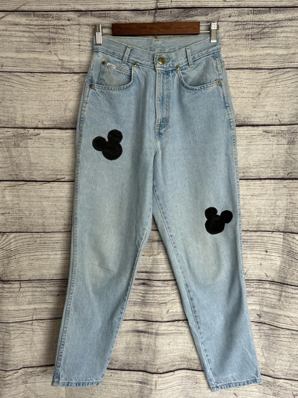 Hand painted vintage Chic Mickey Mouse silhouette high rise mom jeans